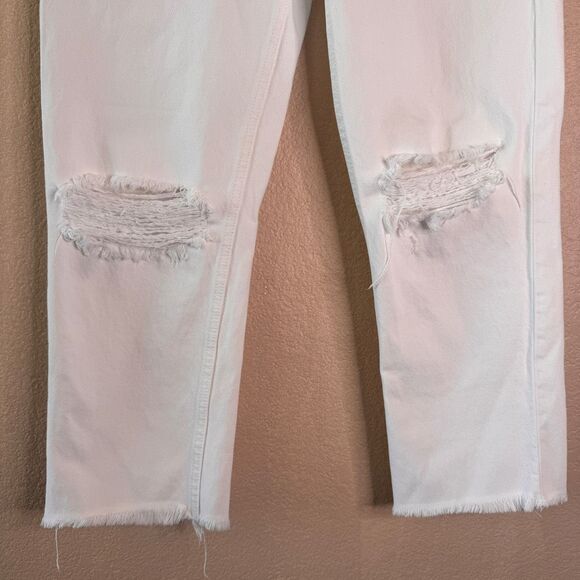 Re/Done 70s Stove Pipe Jeans Womens 27 White Distressed Denim Cropped Raw Hem - Picture 4 of 15